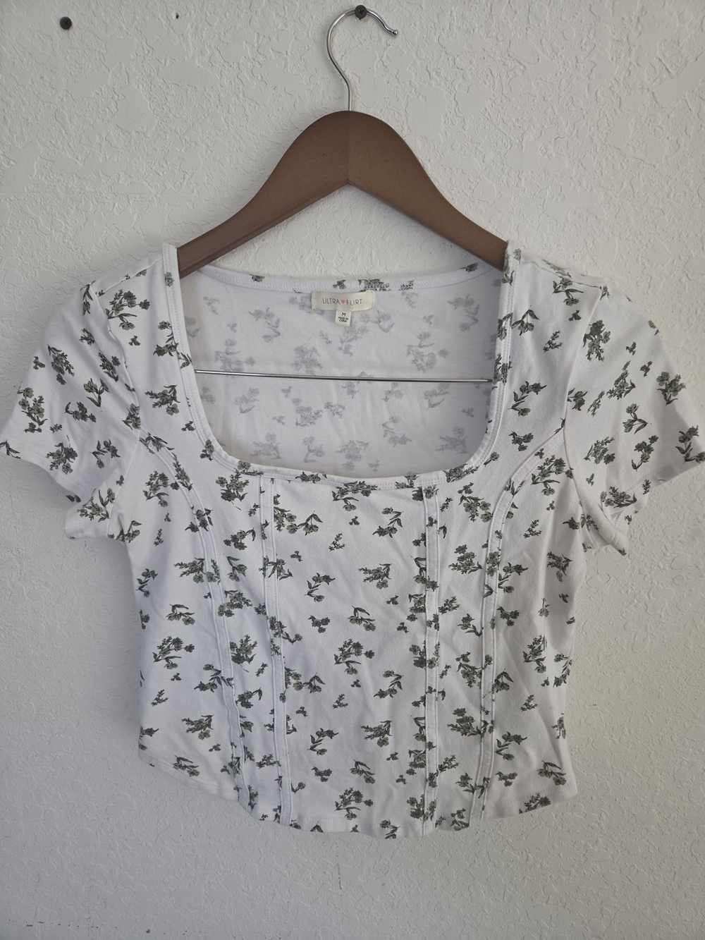 Ultra Flirt Womens Medium White Floral Corset Crop Top Cottagecore Y2K Coquette